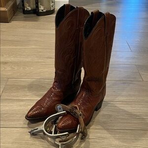 Women’s Vintage Dan Post Peanut Brittle Lizard Cowboy Boots Old Label.  Size 8